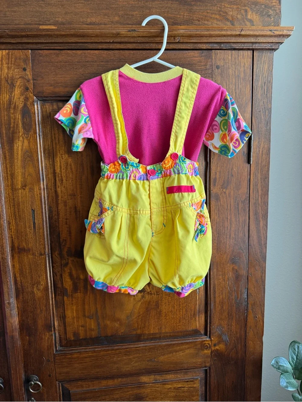 Vintage Color block Bright Bubble Kids Overalls Set With Tshirt